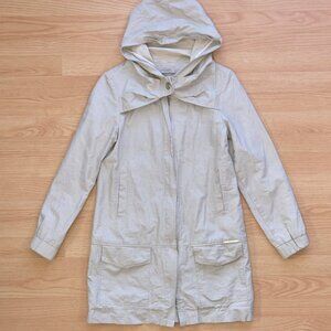 Cop Copine Beige Linen Cotton Parka with Hood, windbreaker waterproof, Size 36